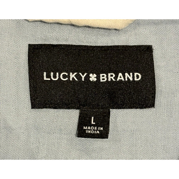 Lucky Brand 100% Cotton Gauze Button Up Casual Shirt Blue Large Short Sleeve - Picture 9 of 12